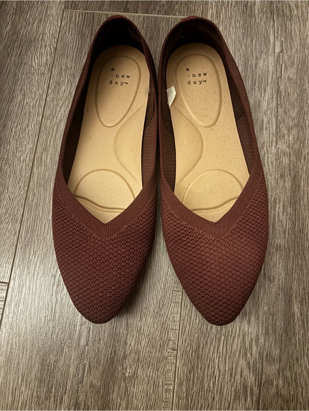 a new day Women's Knit Pointed Slip-On Flats in Burgundy